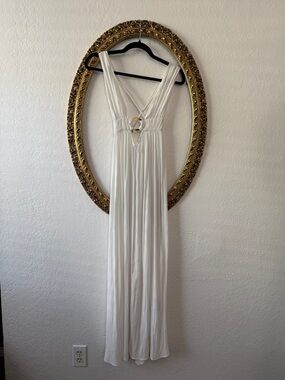 White Plunging V-Neck Maxi Dress with Ring Detail